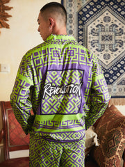 Men's Geometric Pattern All Over Print Long PJ Set