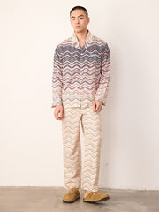 Men's Wave Gradient Color Horizontal Stripe Long PJ Set