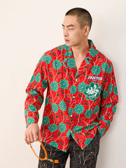 Men's Flower Full Print Chinese Calligraphy Two Colors Long PJ Set
