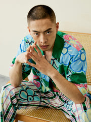 Men's Cartoon Flower Checked Long PJ Set