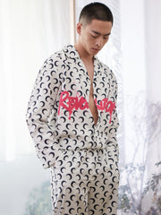 Men's Moon Print Long PJ Set