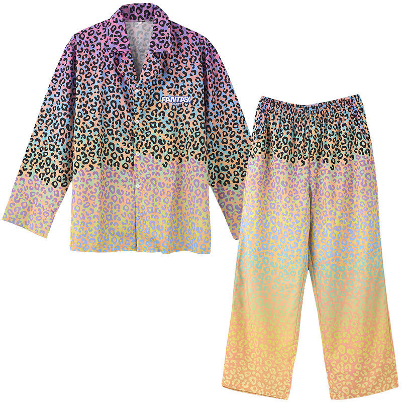 Men's Fluorescent Leopard Color Block Long PJ Set