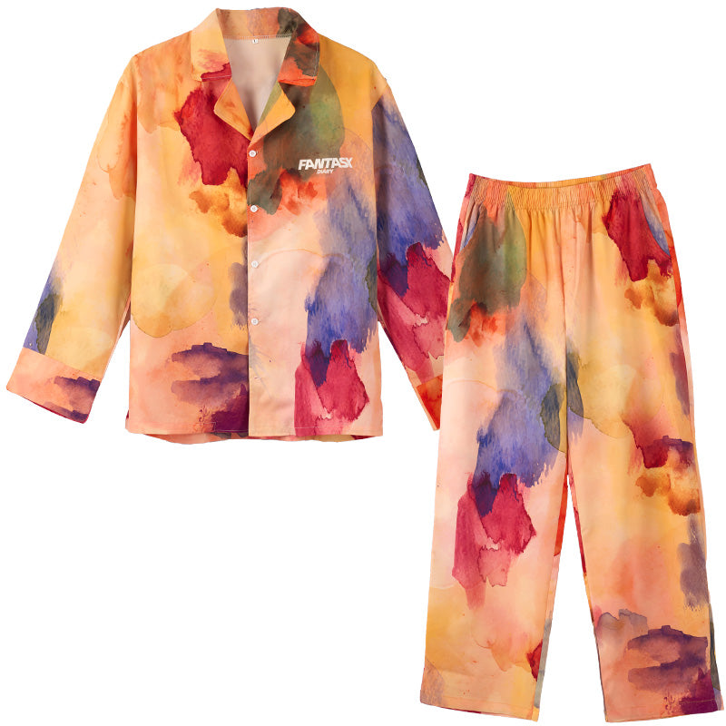 Men's Watercolor Swoosh Fantasy Print Long PJ Set