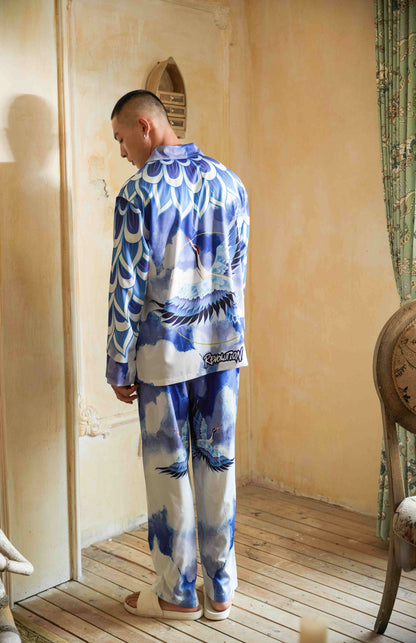 Men's Cranes Print Long PJ Set