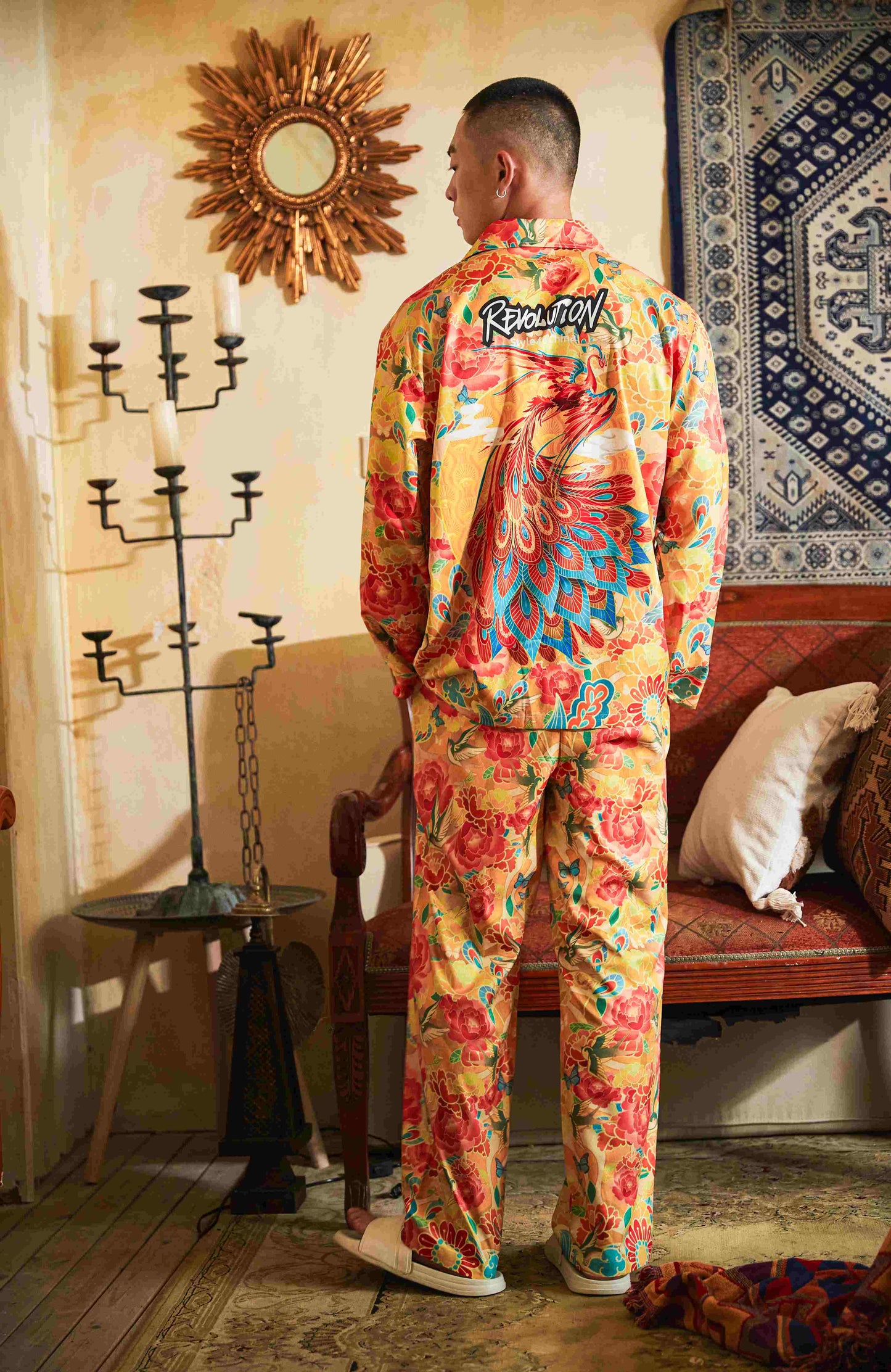 Men's Dragon Phoenix Patterns Long PJ Set