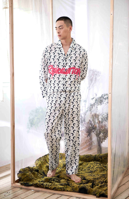 Men's Moon Print Long PJ Set