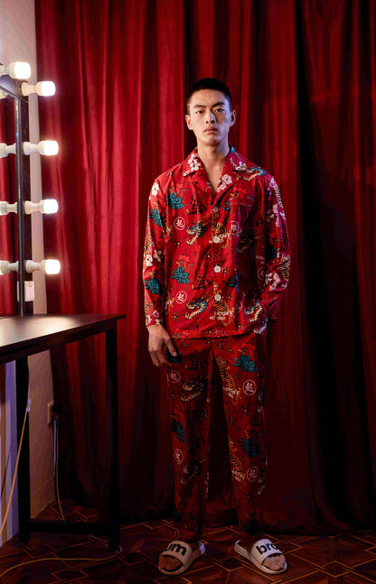 Men's Traditional Pattern All Over Print Long PJ Set