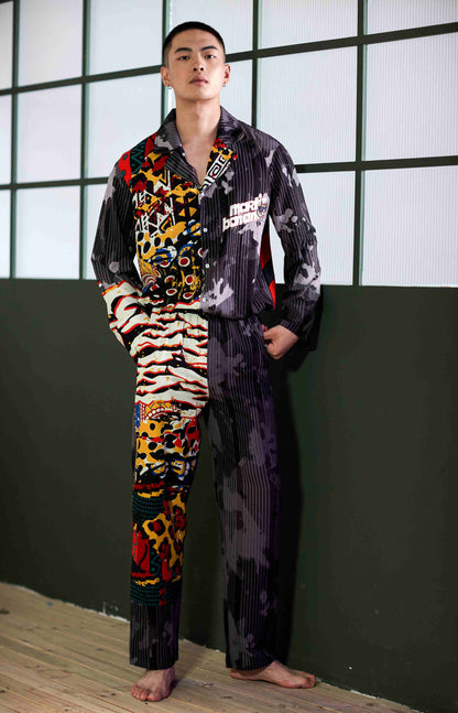 Men's Tigers Print Color Block Long PJ Set