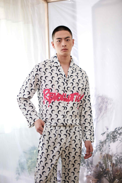 Men's Moon Print Long PJ Set