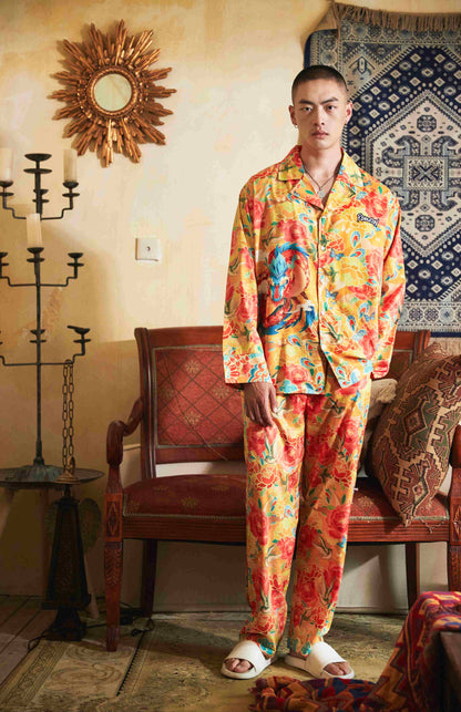 Men's Dragon Phoenix Patterns Long PJ Set