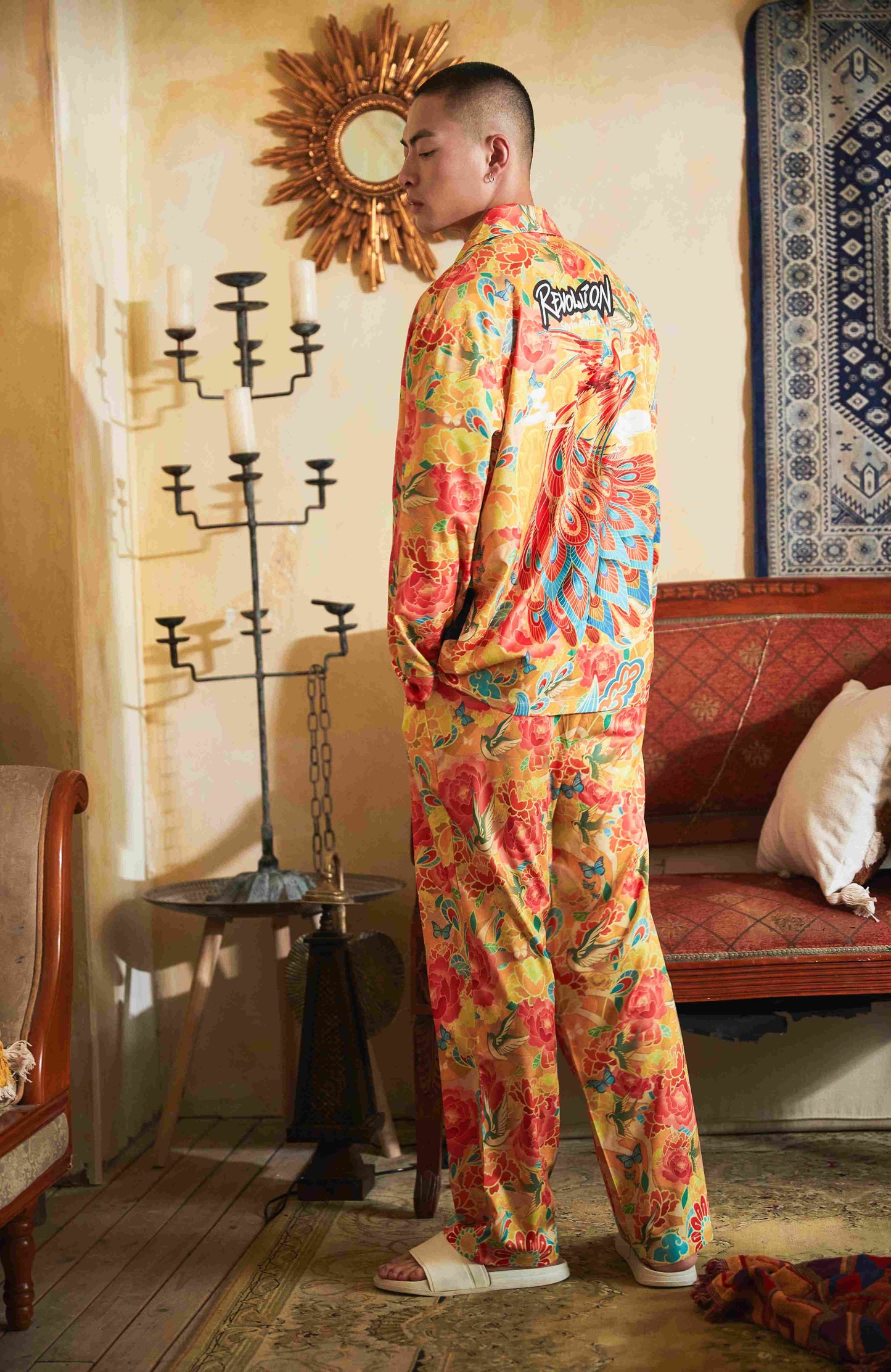 Men's Dragon Phoenix Patterns Long PJ Set