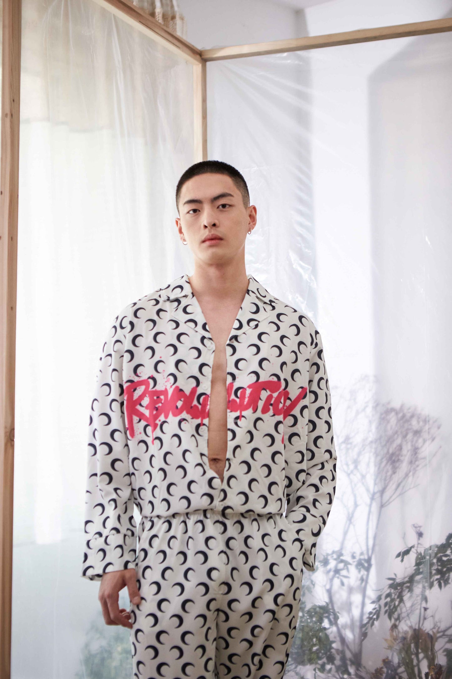 Men's Moon Print Long PJ Set