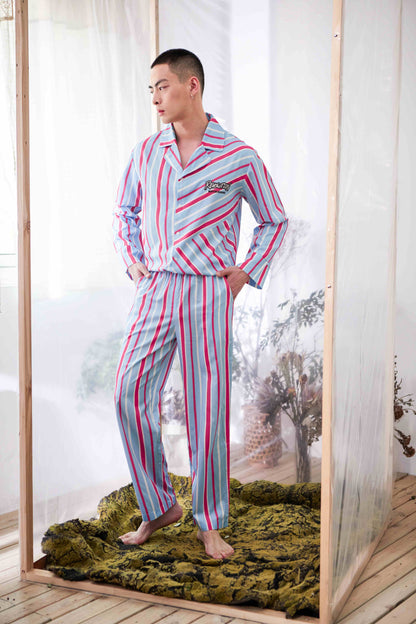 Men's Horizontal Stripe Long PJ Set