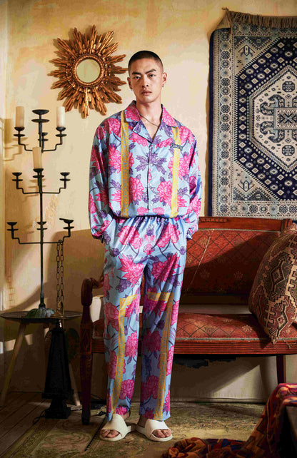 Men's Flowered All Over Print Long PJ Set