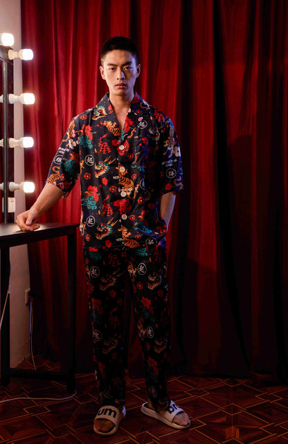 Men's Traditional Pattern All Over Print Long PJ Set