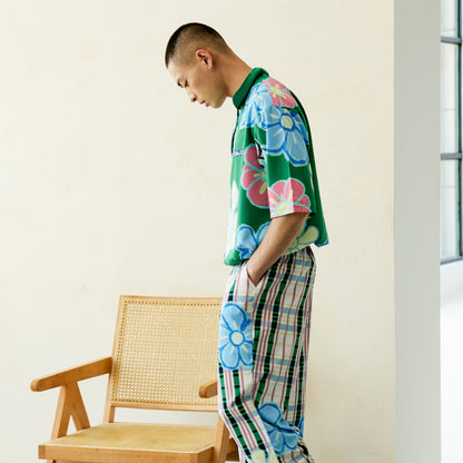 Men's Cartoon Flower Checked Long PJ Set