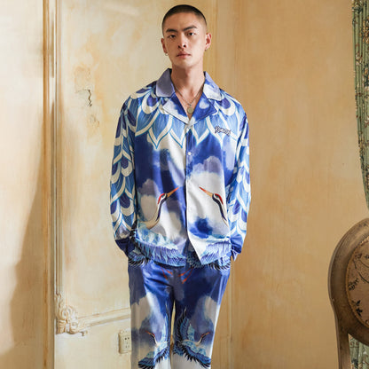 Men's Cranes Print Long PJ Set