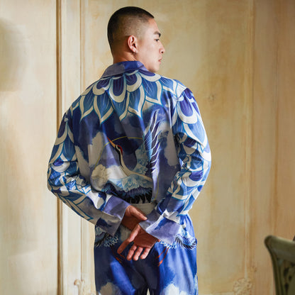 Men's Cranes Print Long PJ Set