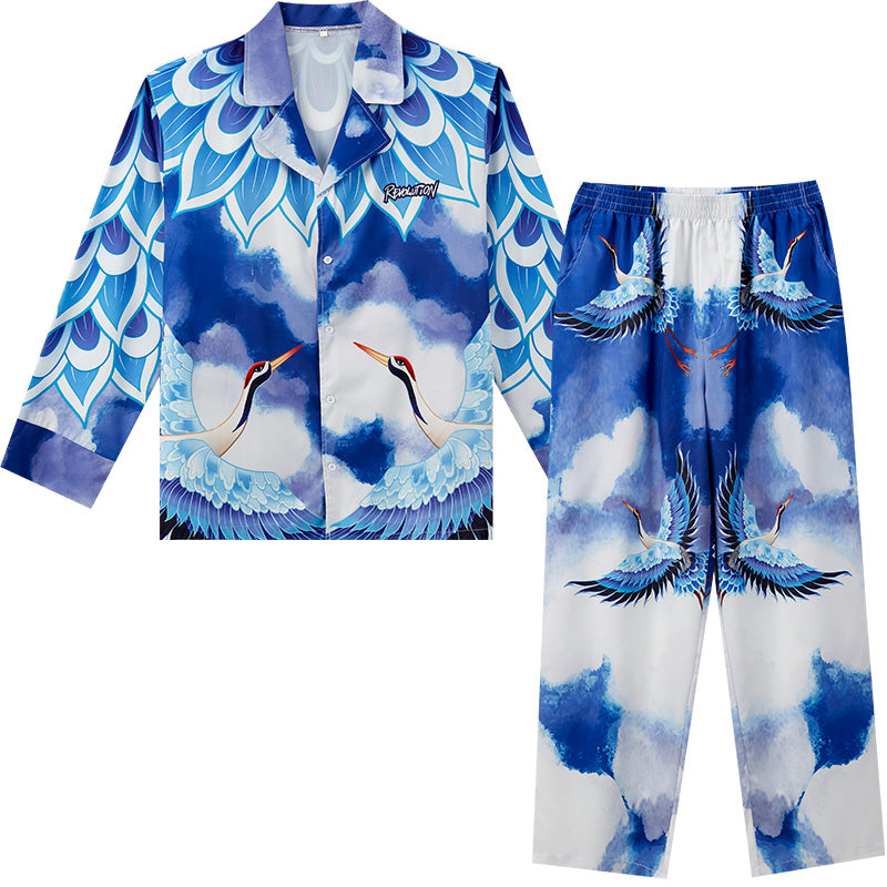 Men's Cranes Print Long PJ Set