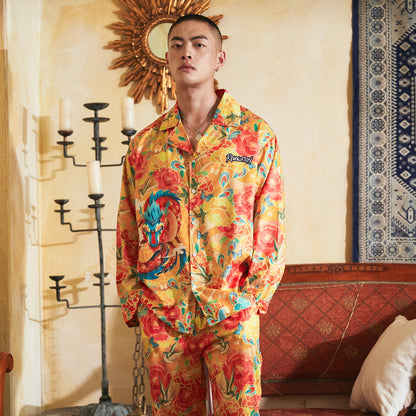 Men's Dragon Phoenix Patterns Long PJ Set