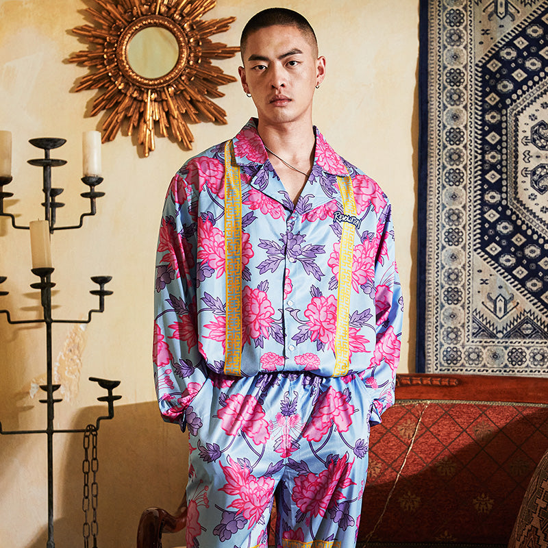 Men's Flowered All Over Print Long PJ Set