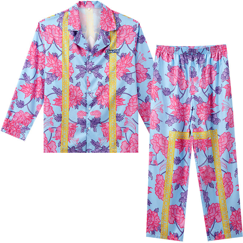 Men's Flowered All Over Print Long PJ Set