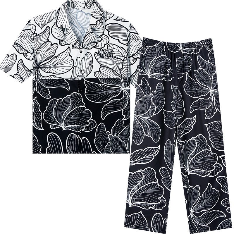 Men's Flowered Color Block Long PJ Set
