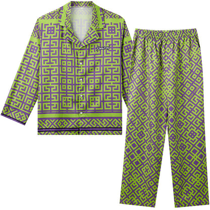 Men's Geometric Pattern All Over Print Long PJ Set