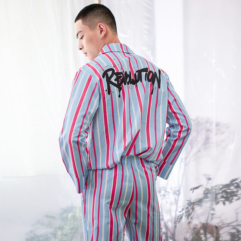 Men's Horizontal Stripe Long PJ Set