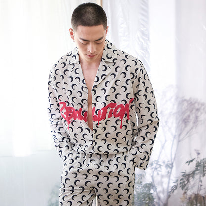 Men's Moon Print Long PJ Set