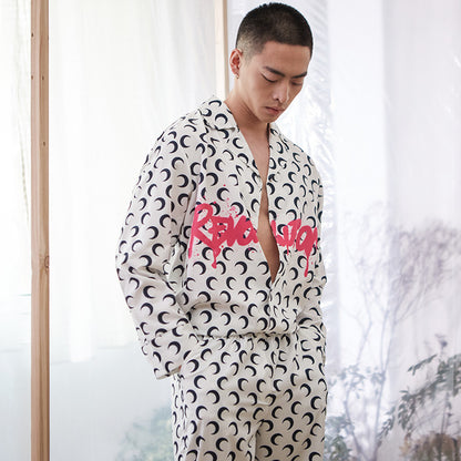 Men's Moon Print Long PJ Set