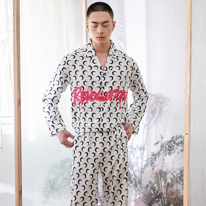 Men's Moon Print Long PJ Set