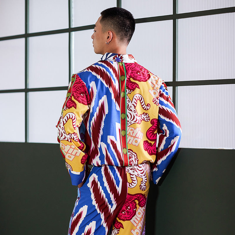 Men's Tigers Floral Print Color Block Long PJ Set